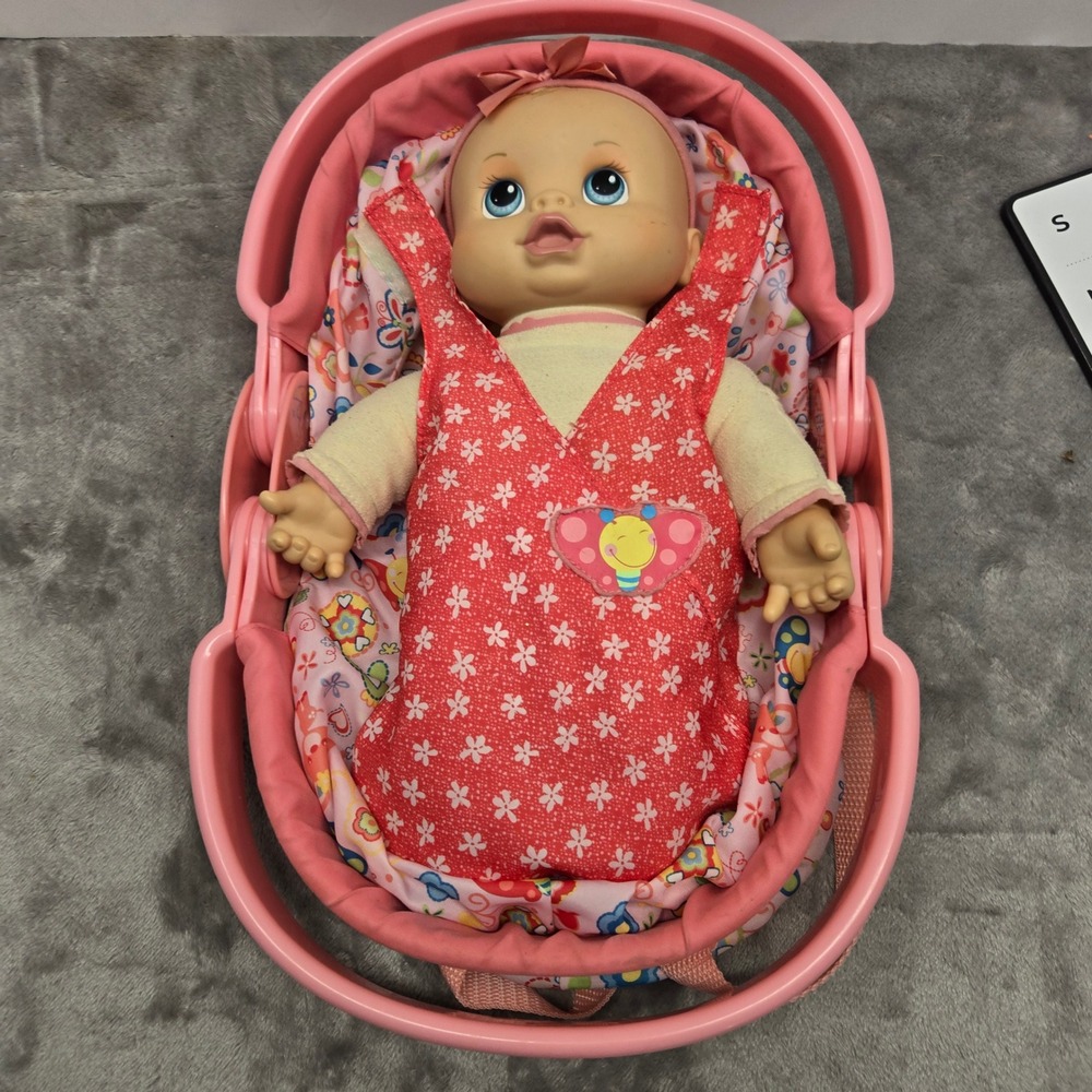 Baby Alive Doll with Pink Travel Carrier Seat and Red Floral Bunting‎ Outfit